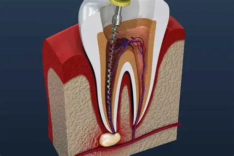Illustration of root canal treatment inside a tooth